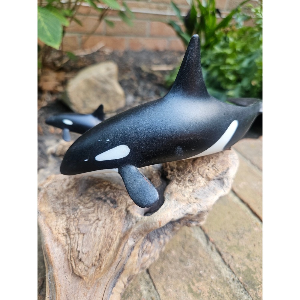Vintage John Perry Orca Whale Mother & Calf Sculpture On Burl Wood - Picture 7 of 13